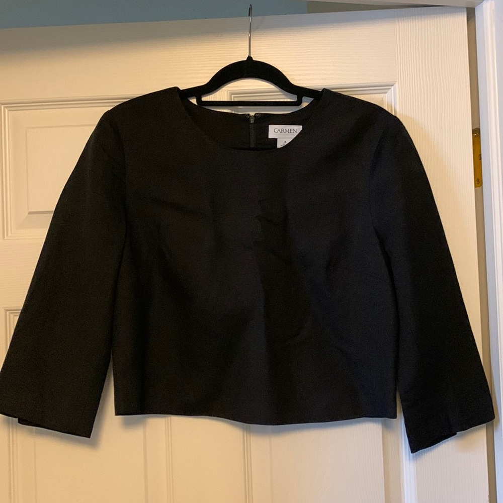 Black Linen Blend Cropped Top